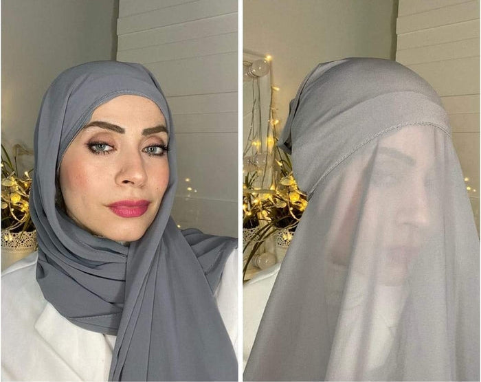 Chiffon Hijab with attached cap - Breathable, Stretchable