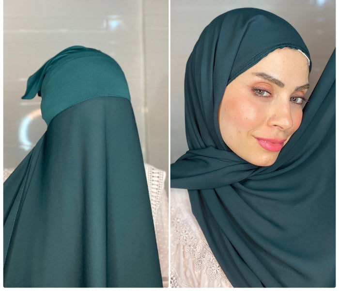 Chiffon Hijab with attached cap - Breathable, Stretchable