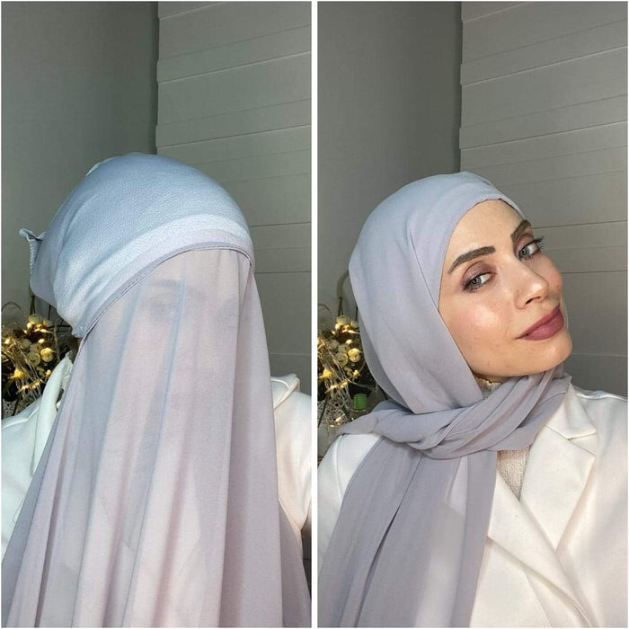 Chiffon Hijab with attached cap - Breathable, Stretchable