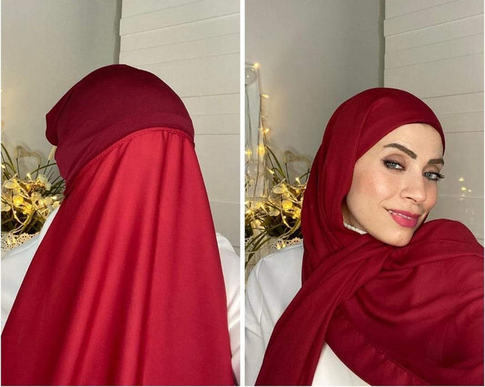 Chiffon Hijab with attached cap - Breathable, Stretchable