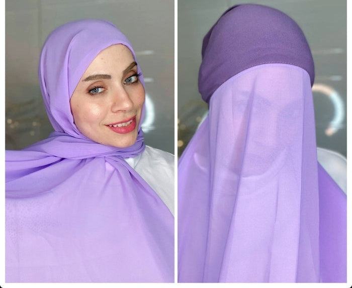 Chiffon Hijab with attached cap - Breathable, Stretchable