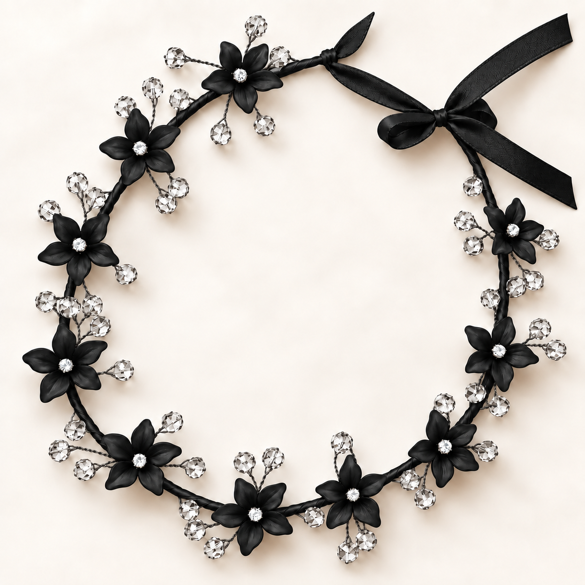 Black floral crystal hair vine for girls and women