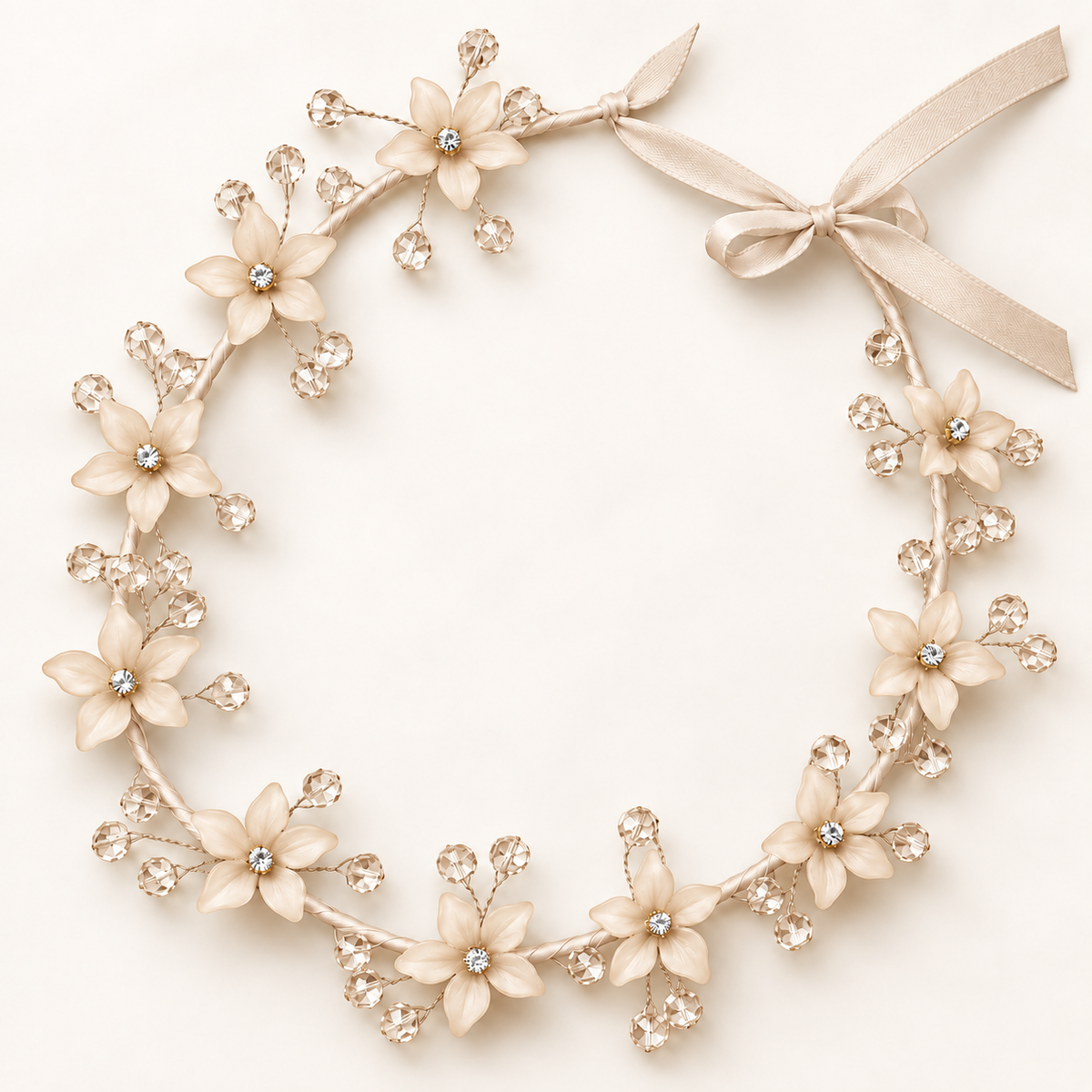 Light beige floral crystal hair vine for girls and women