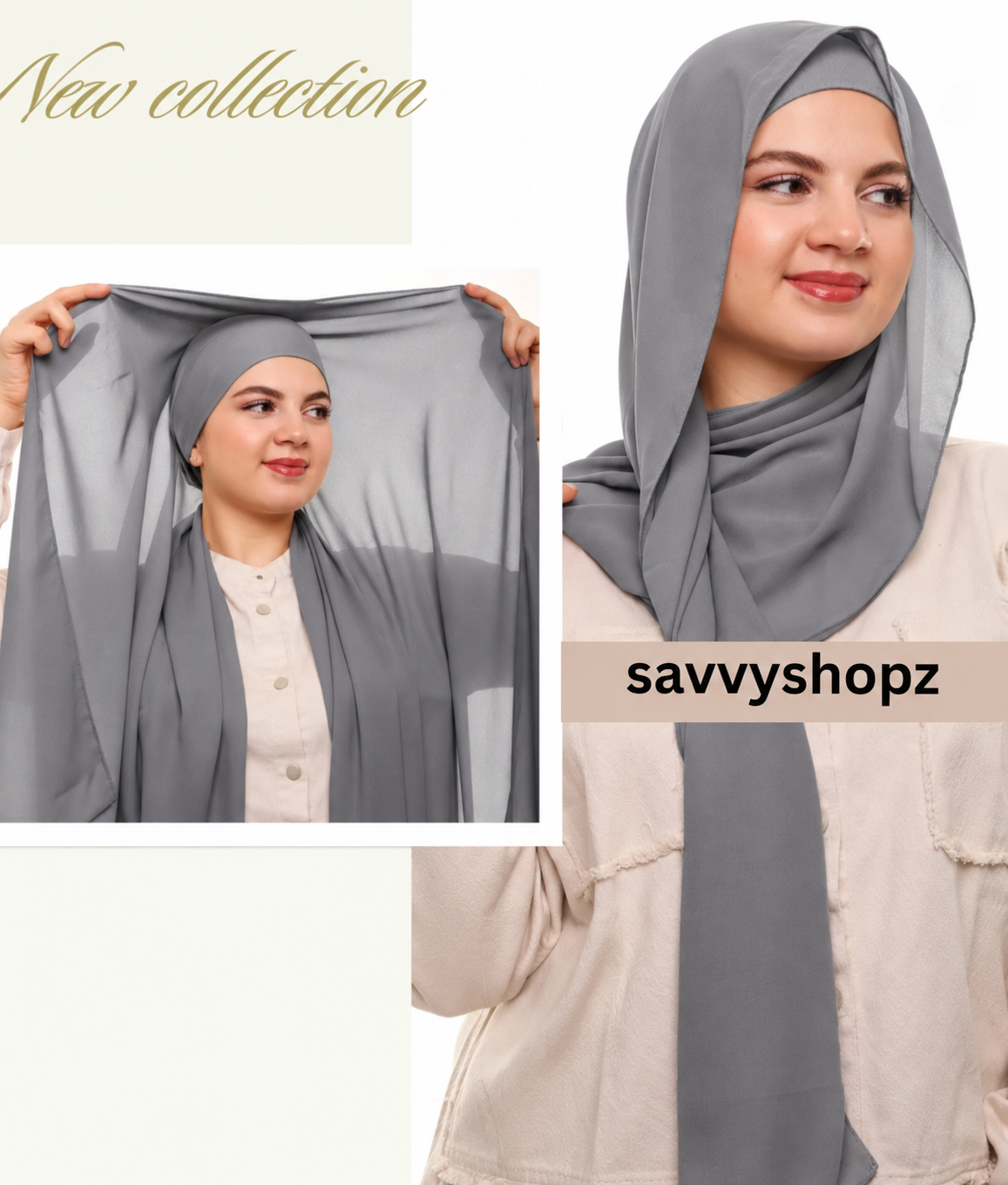 Flowy Chiffon Hijab  with attached cap - Soft Chiffon Hijab