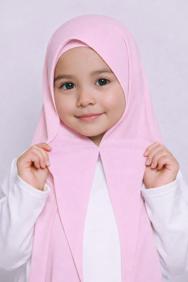 Baby Pink Magnet kids hijab for girls, easy wear no pin school hijab made from soft and comfortable fabric
