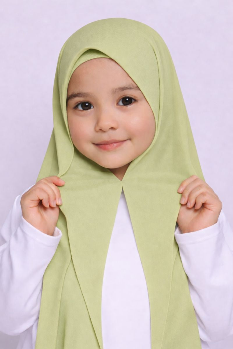 Pista green Magnet kids hijab for girls, easy wear no pin school hijab made from soft and comfortable fabric
