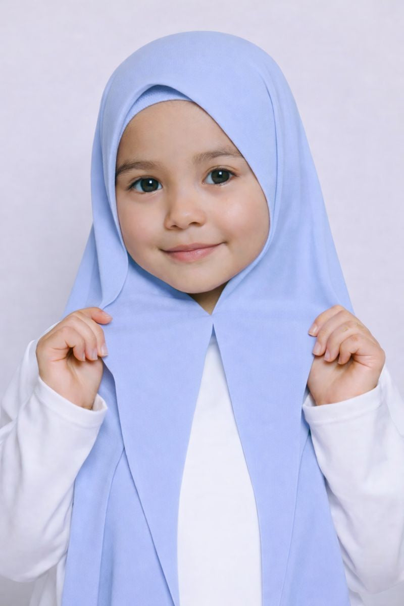 Cool Blue Magnet kids hijab for girls, easy wear no pin school hijab made from soft and comfortable fabric

