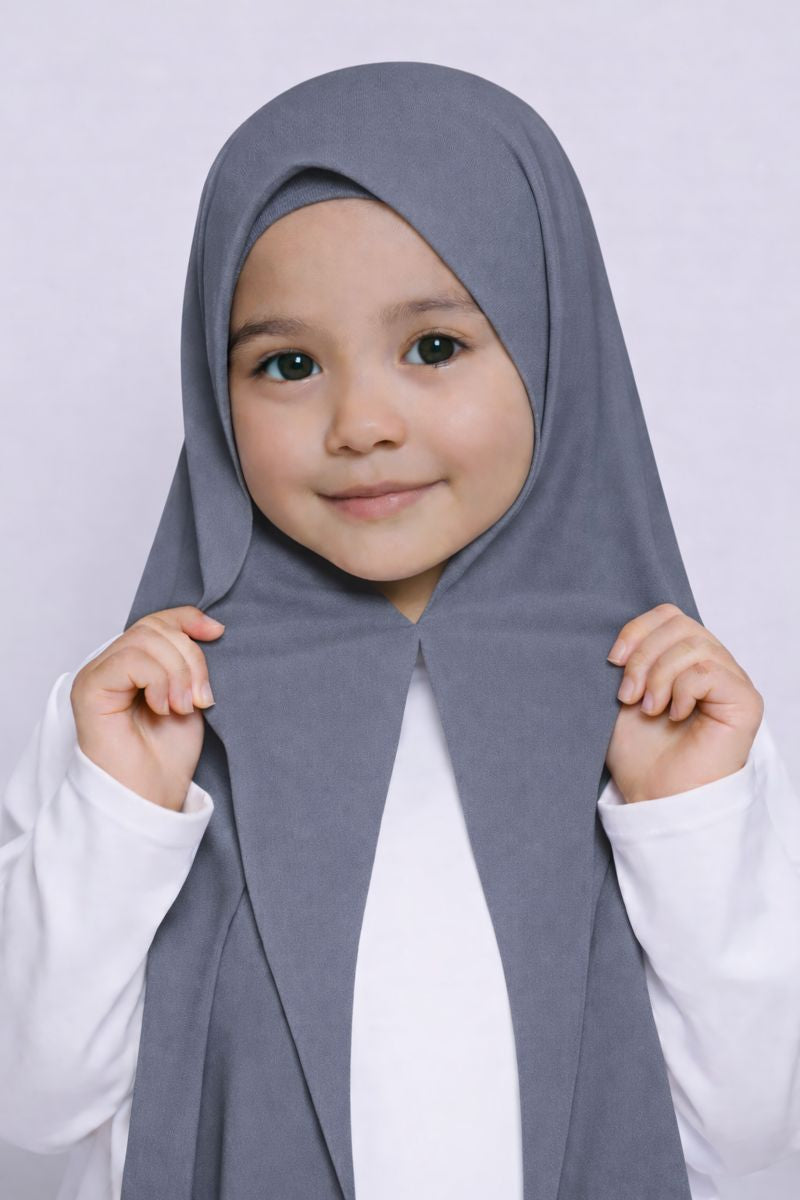 grey Magnet kids hijab for girls, easy wear no pin school hijab made from soft and comfortable fabric
