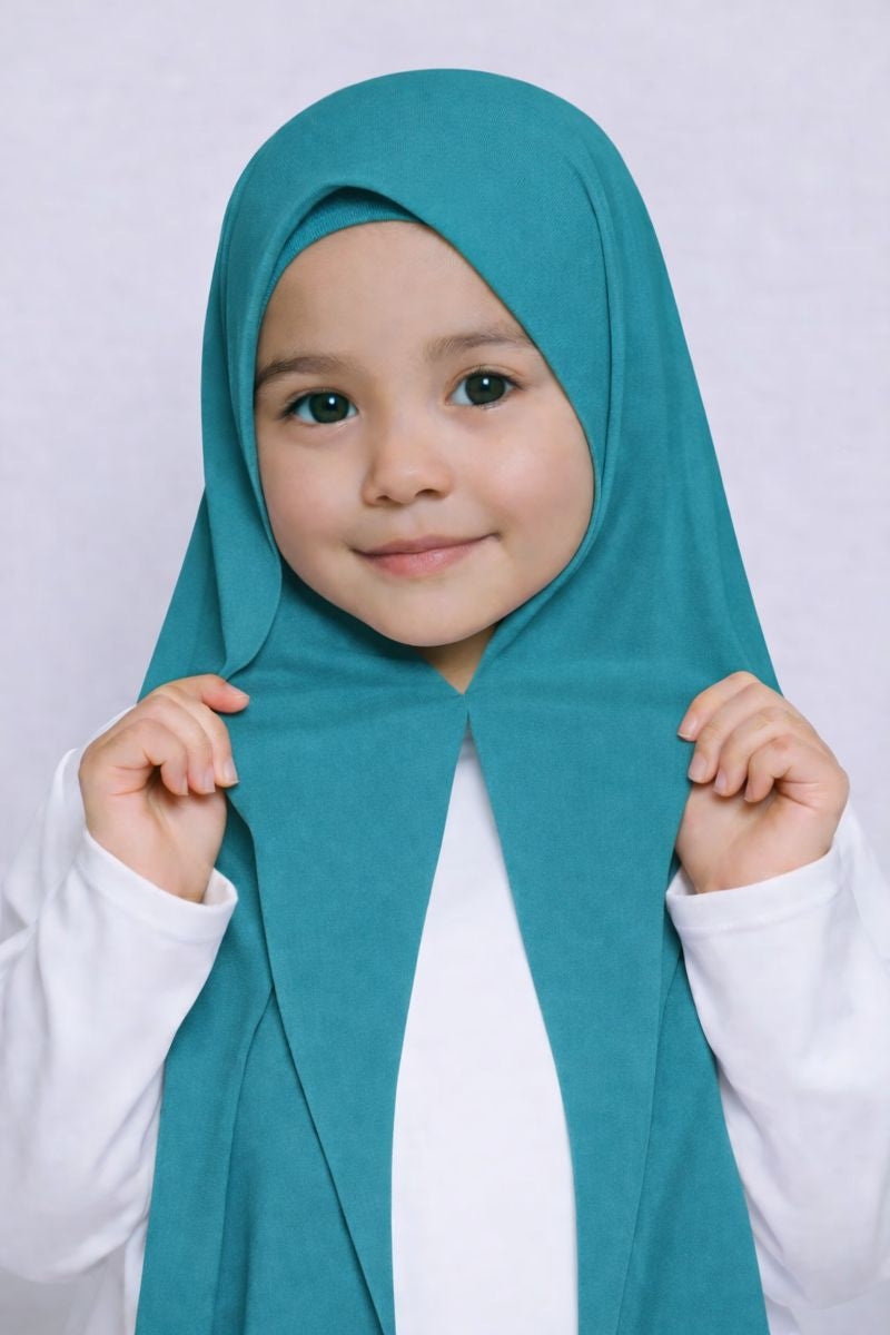 Sage green Magnet kids hijab for girls, easy wear no pin school hijab made from soft and comfortable fabric
