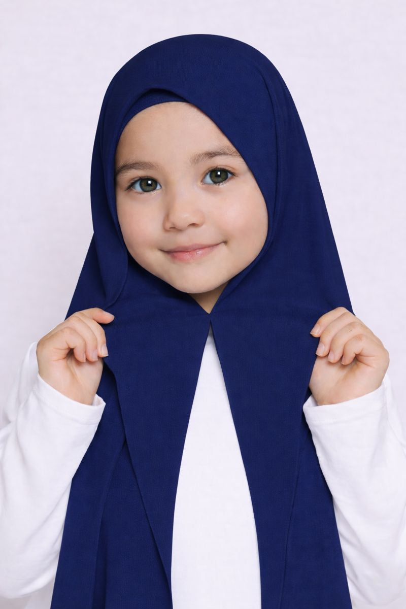 Navy Blue Magnet kids hijab for girls, easy wear no pin school hijab made from soft and comfortable fabric
