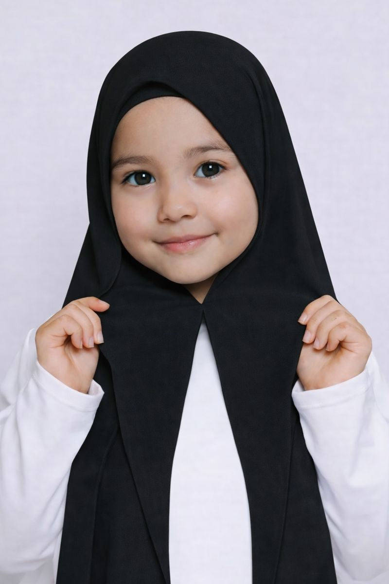 Black Magnet kids hijab for girls, easy wear no pin school hijab made from soft and comfortable fabric
