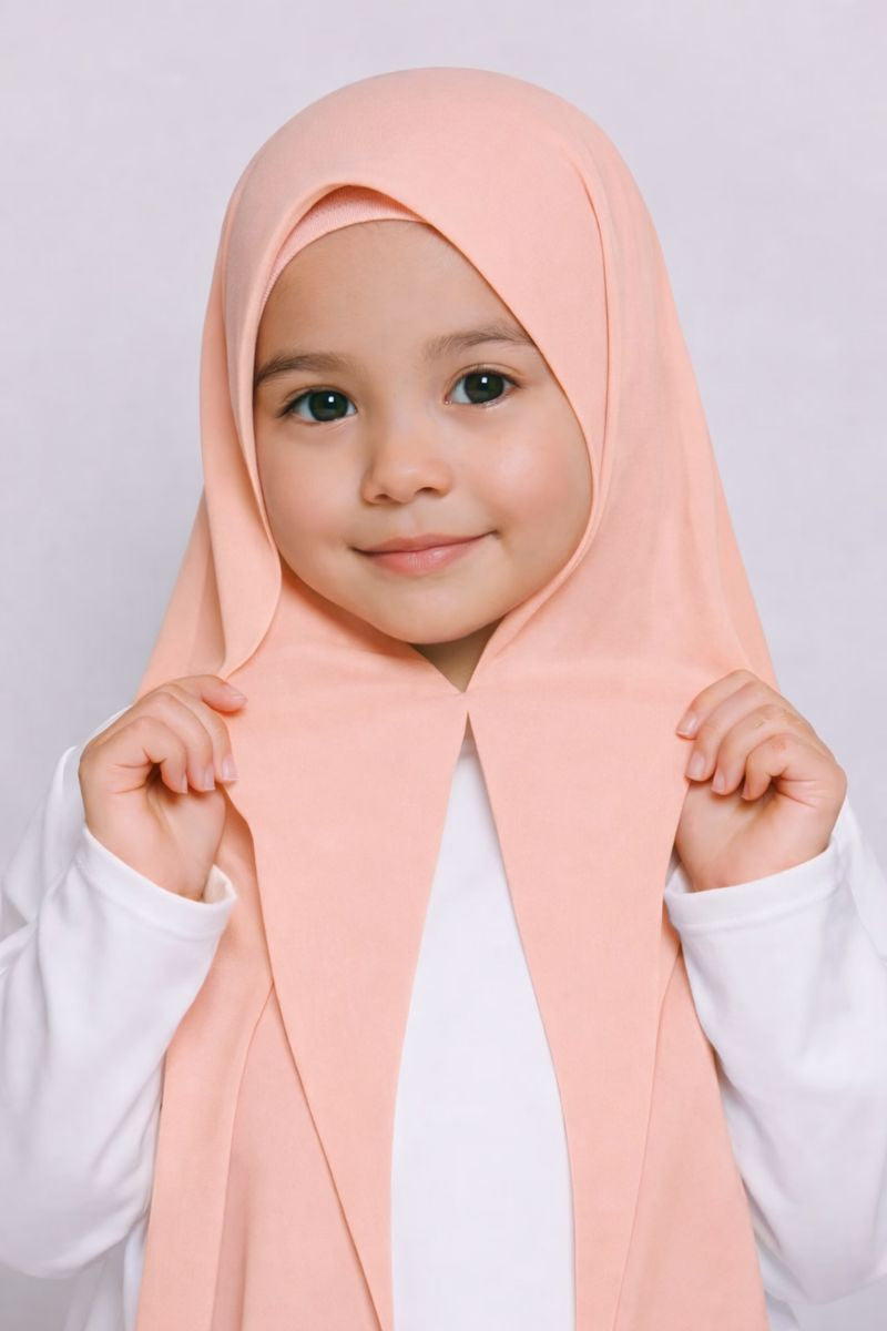peach Magnet kids hijab for girls, easy wear no pin school hijab made from soft and comfortable fabric
