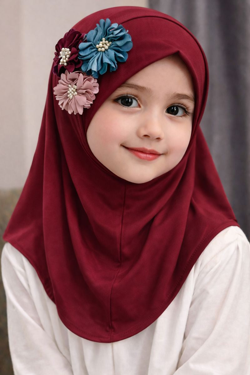 little noor wine maroon floral hijab soft jersey hijab for girls pakistan