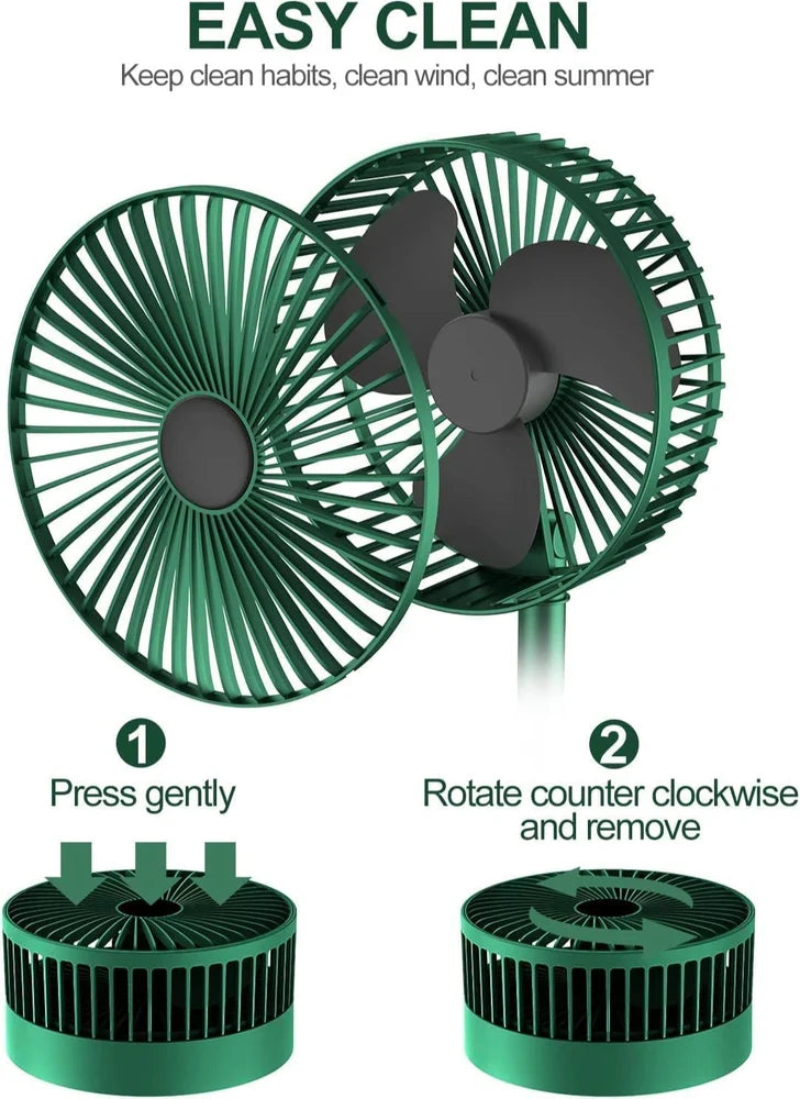 Powerful Rechargeable Desk Fan, Folding Telescopic & Adjustable Height, Small Desk Table
