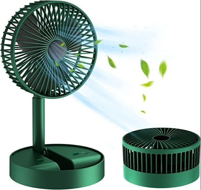 Powerful Rechargeable Desk Fan, Folding Telescopic & Adjustable Height, Small Desk Table