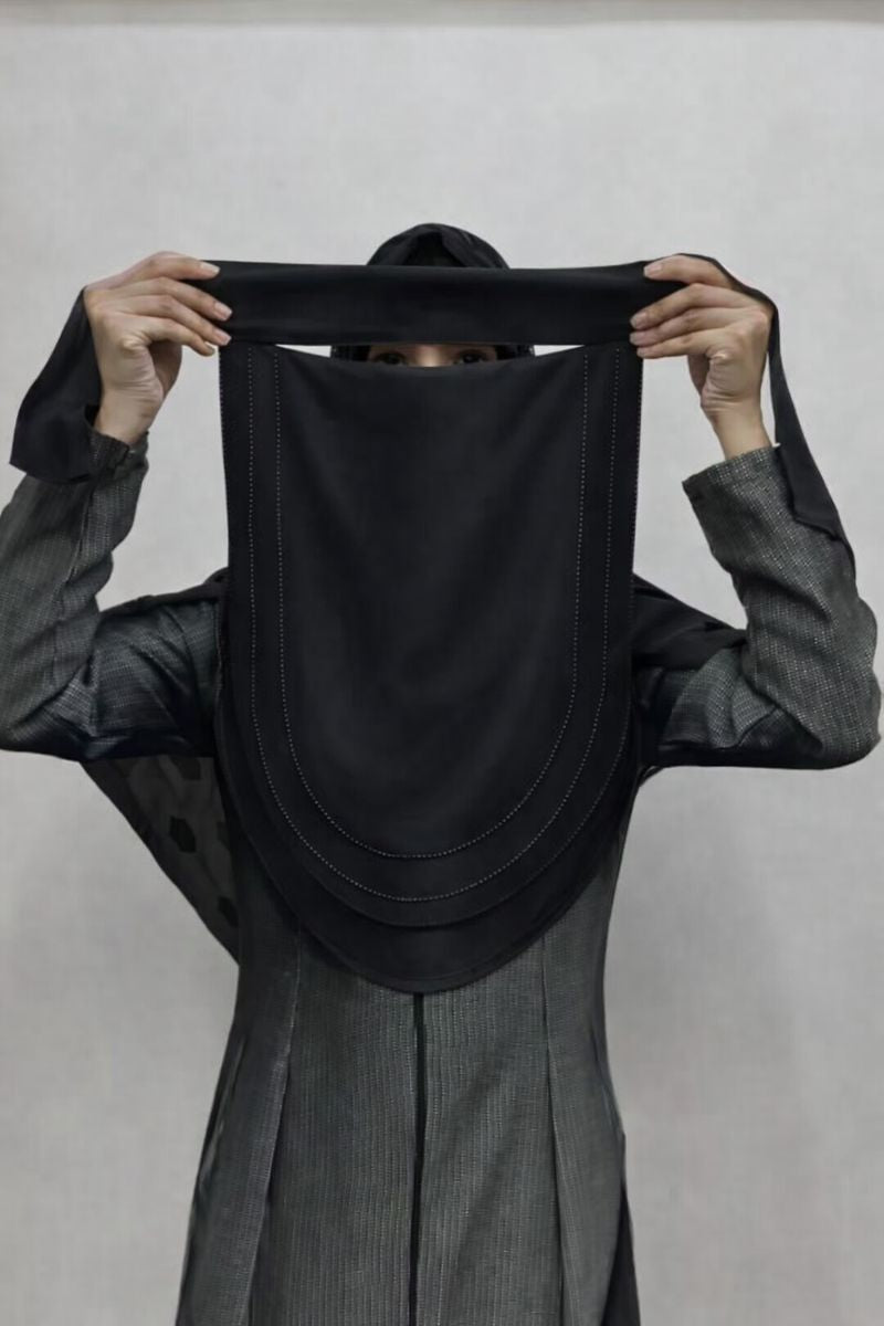 Black Premium 3 layer niqab with flowy design, comfortable naqab set by Savvy Shopz
