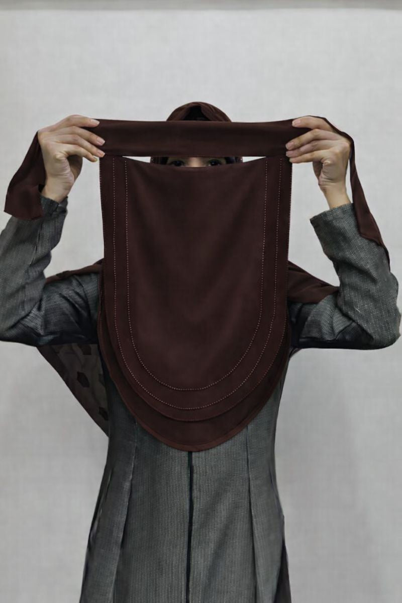 Brown Premium 3 layer niqab with flowy design, comfortable naqab set by Savvy Shopz
