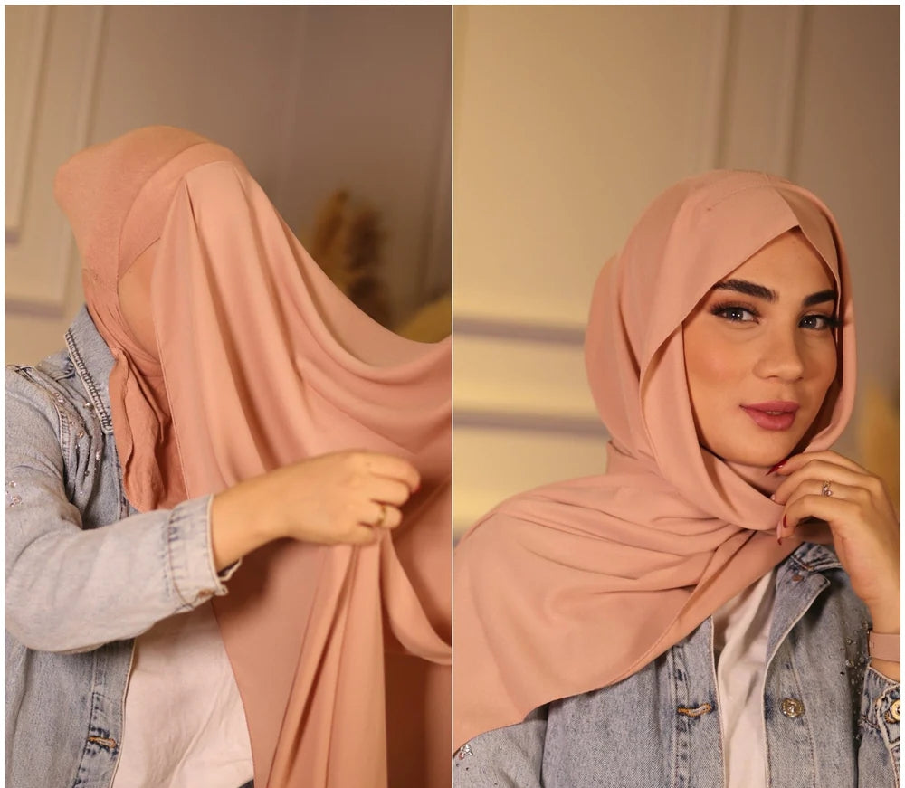 Chiffon Hijab with attached cap - Breathable, Stretchable