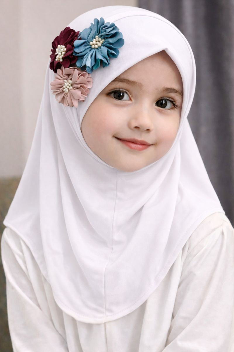 little noor white floral hijab soft jersey hijab for girls pakistan